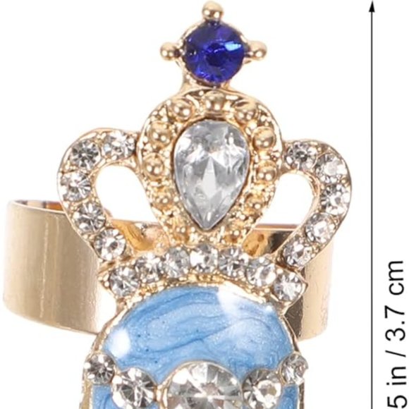 Fingernail Rings Nail Art Flower Crystal Blue Rhinestones Nail Rings Accessory - Picture 4 of 6